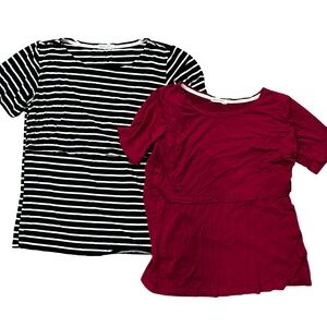 Smallshow Bundle of 2 Nursing Shirts Medium Postpartum Red/Black White Stripe